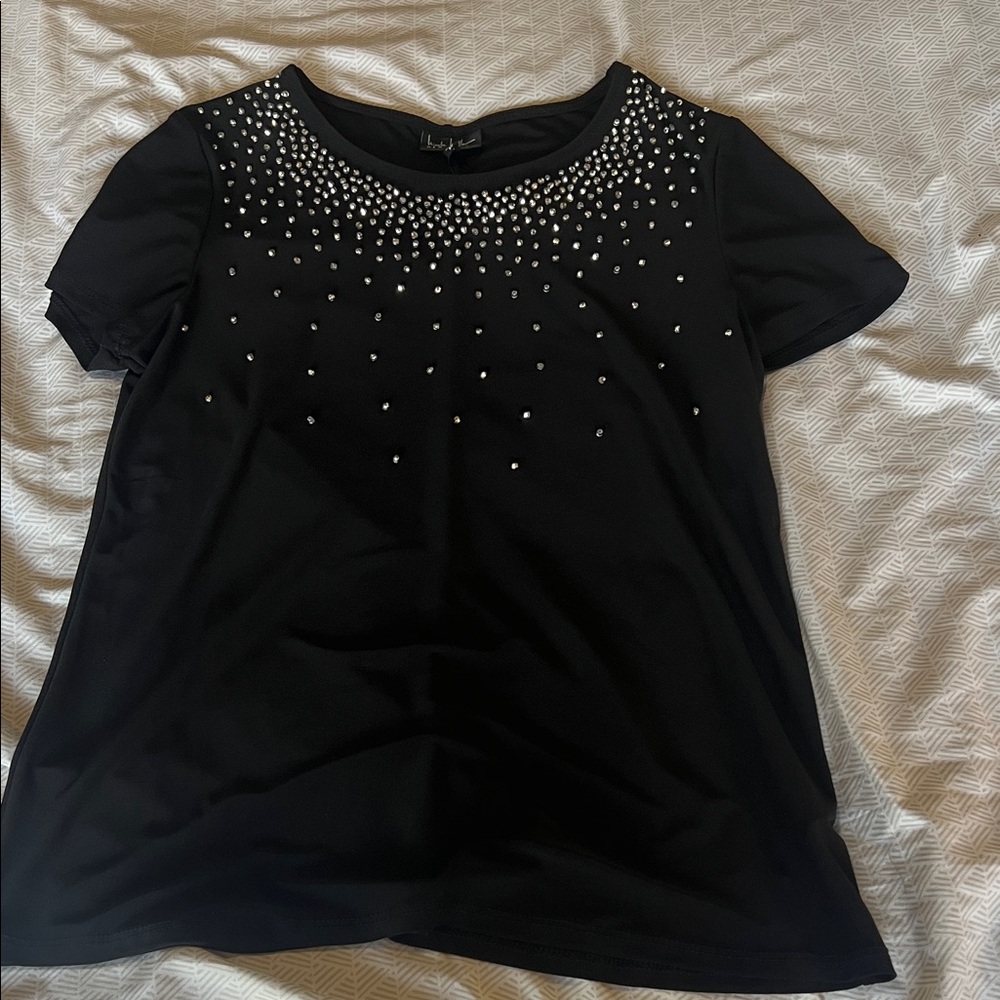Nicole Miller Black Studded Short Sleeve Top